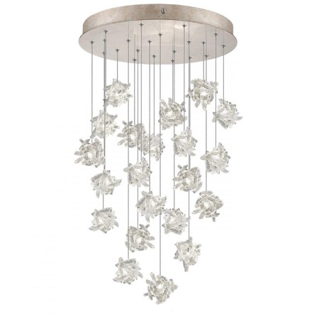 Fine Art Lamps Natural Inspirations Pendant, Round, 22-Light, LED, Quartz Cluster Glass, Gold-Toned Silver Leaf Ca 853240-202LD